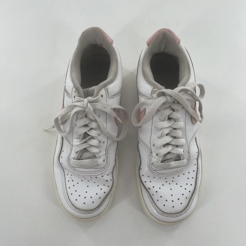 Nike Womens Court Vision Low 8 Leather Casual Shoe White Pink Swoosh‎ Sneaker